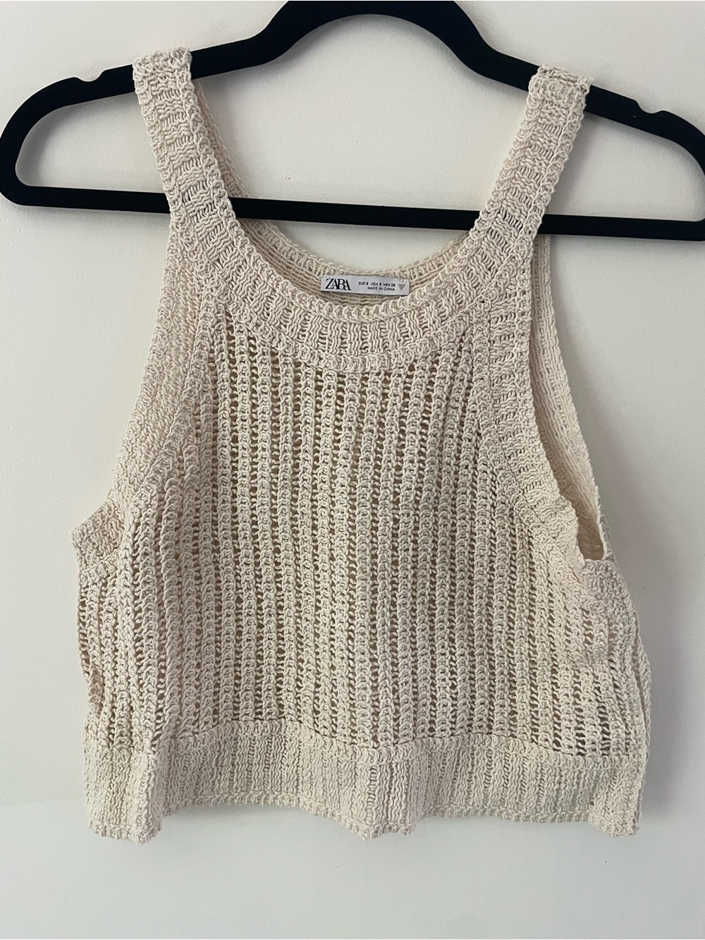 ZARA Open-Knit Cropped Tank Top in Light Cream
